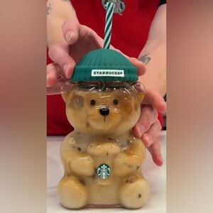 2025 Bearista BEAR Glass Jar Cup Tumbler Straw Coffee! Starbucks bear